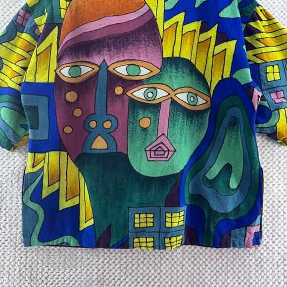 VTG Deeve New York Jacket Women One Size Green Silk Art To Wear Abstract City - Picture 9 of 16